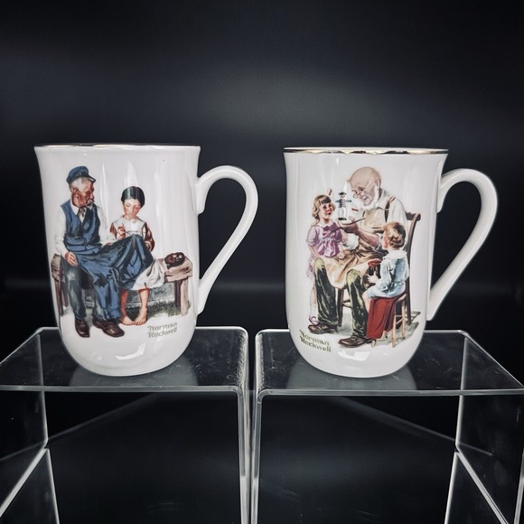 Norman Rockwell Other - (2) Vintage Norman Rockwell Museum Collectible Coffee Mugs Cups Gold Trim
